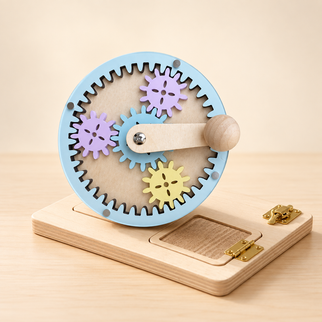 Modules pour tableau d’activités en bois — À composer — Grand engrenage bleu
