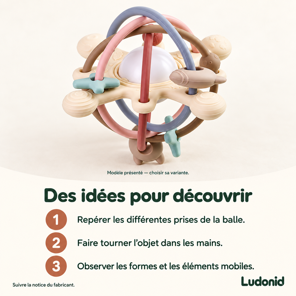 Balle hochet à arceaux — Coloris pastel — idées de jeu et utilisation en français