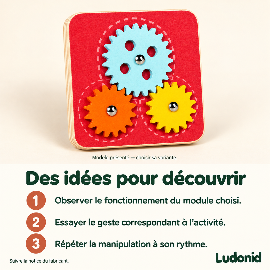 Modules d’activités en bois — Engrenages, formes et gestes — idées de jeu et utilisation en français