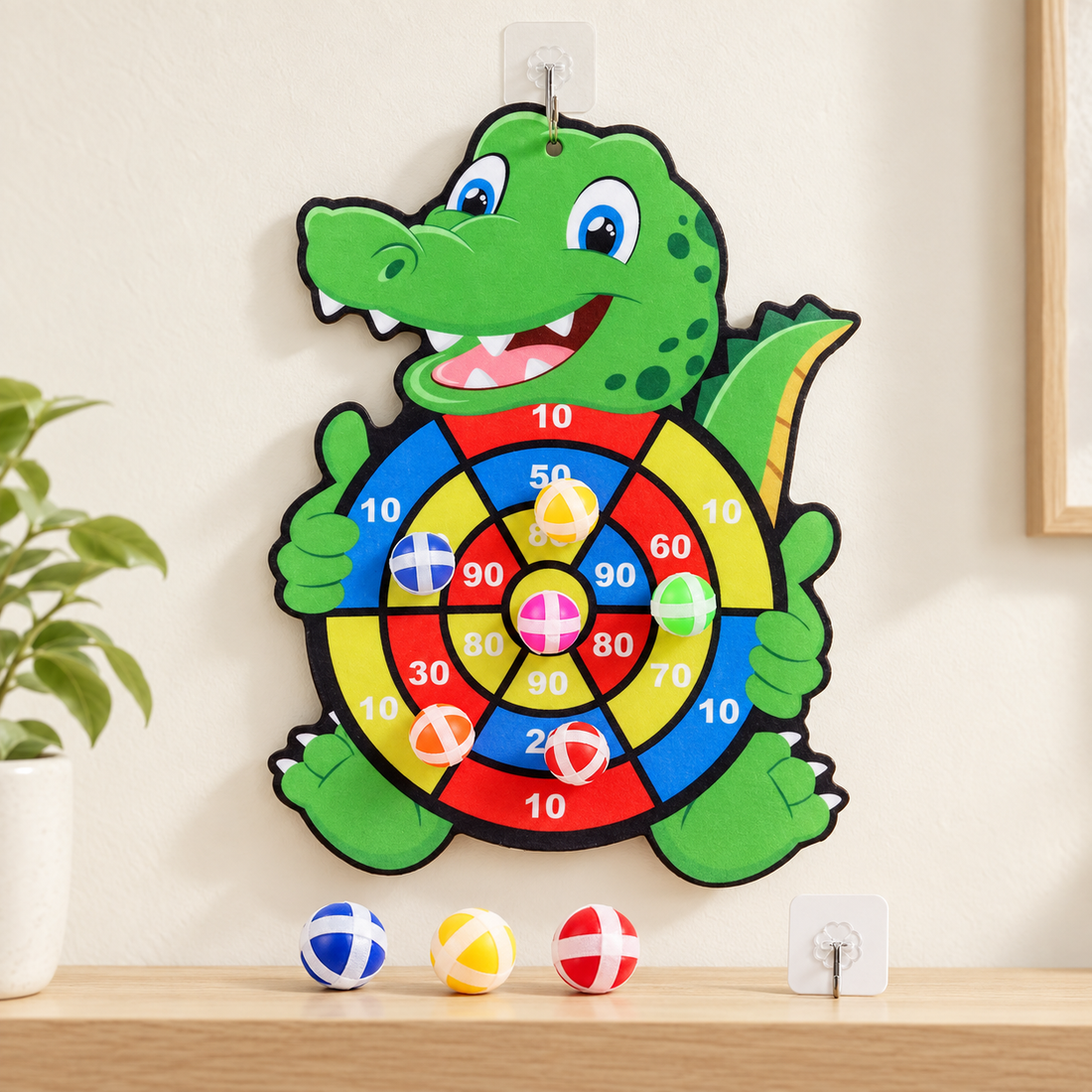 Cible crocodile avec trois balles adhérentes
