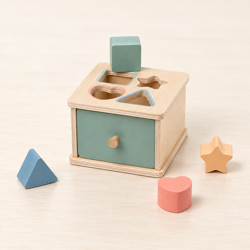 Boîte à tiroir en bois — Jetons, formes ou bâtonnets — vue du produit