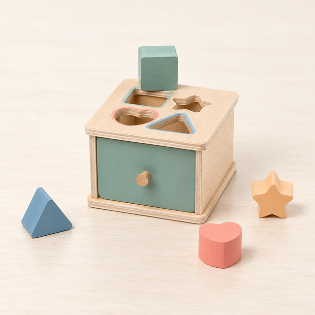 Boîte de tri en bois à tiroir — Bâtonnets, formes ou disques
