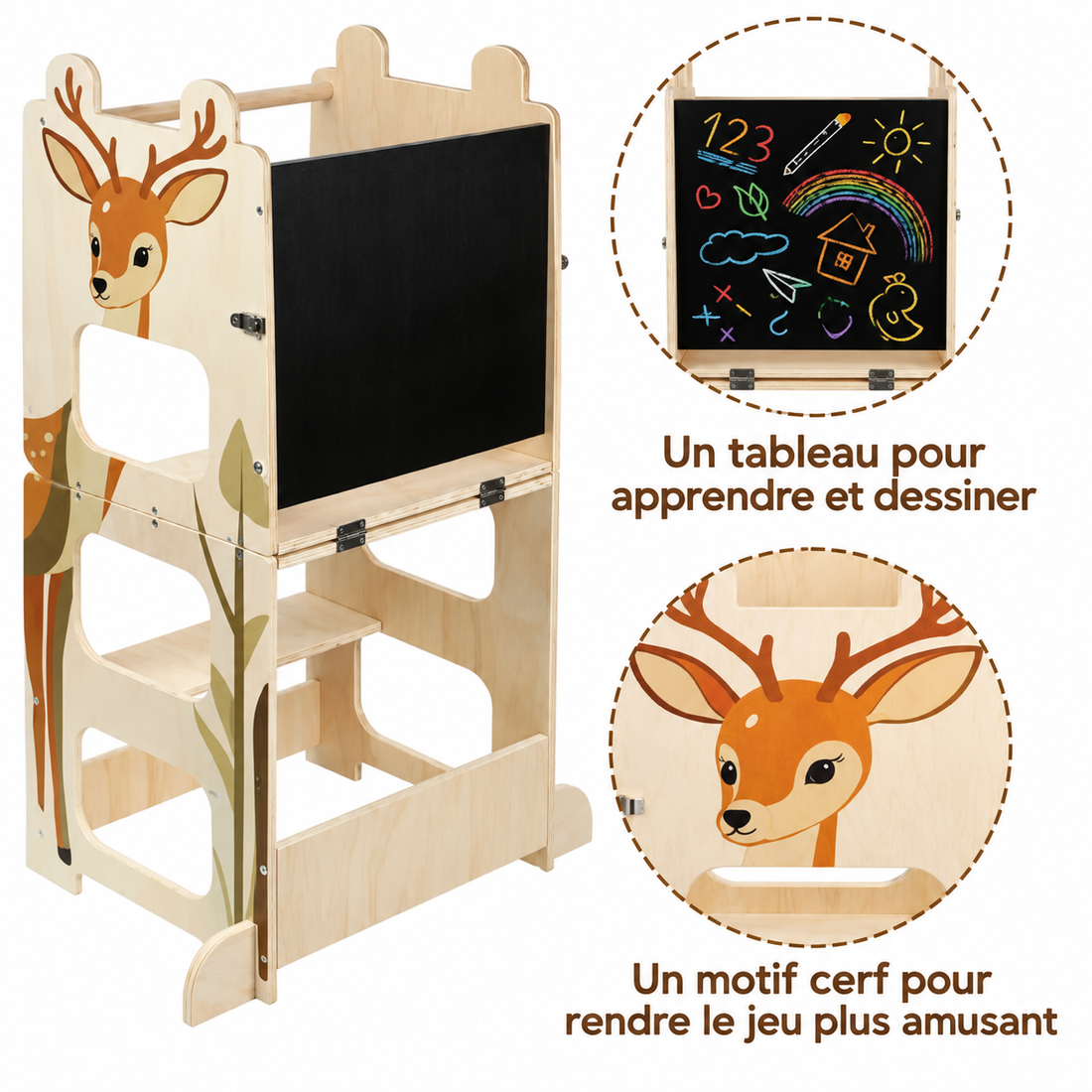 Tour d’observation cerf : tableau pour apprendre et dessiner, présentation en français